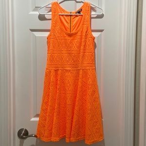 Express Women's Neon Orange Summer Dress Crochet Design Bright Size Small